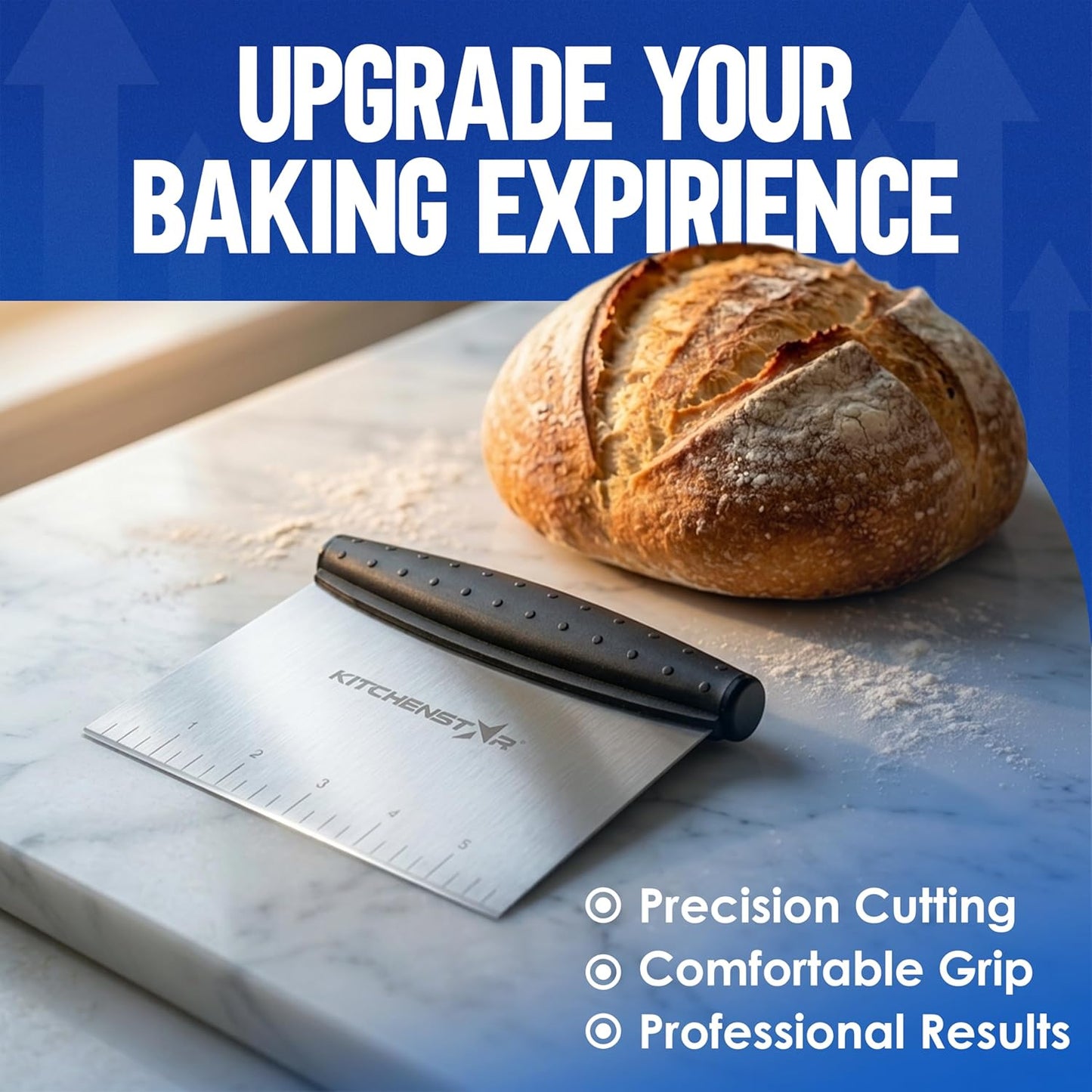 Dough Scraper 6-inch, Stainless Steel Bench Scraper with Measurement Markings & Non-Slip Handle, Pastry Cutter for Bread, Pizza & Vegetables, Dishwasher Safe