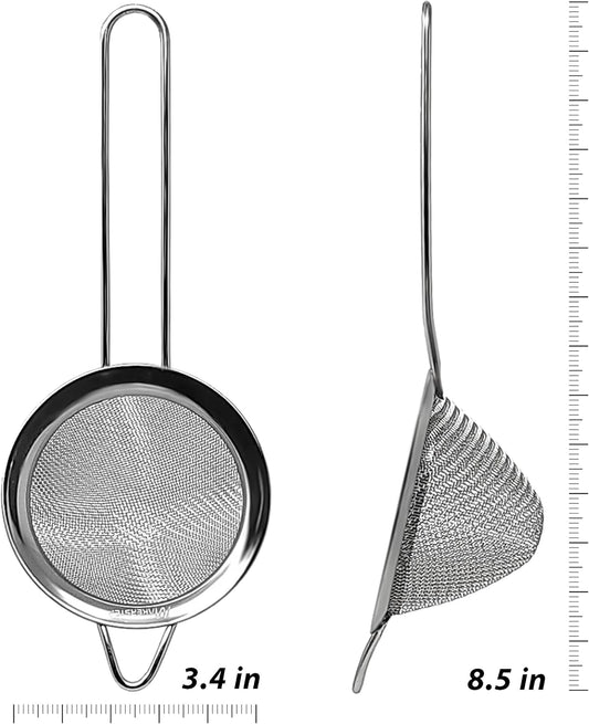 304 Stainless Steel Fine Mesh Strainers for Kitchen. Food Strainer Tea Strainer Coffee Strainer with Long Handle. 3.3 Inch