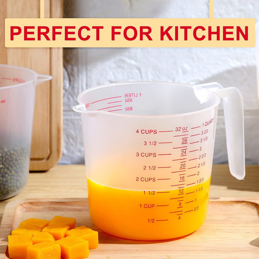 24 Pcs 4 Cup Capacity Plastic Measuring Cup 1000 ml Clear Graduated Measuring Cups Plastic Mug with Spout and Handles Ounce and Ml Marking for Recipe Ingredient Flour Water Liquid(Red,32 oz)
