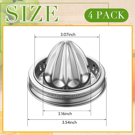 4 Pcs Stainless Steel Mason Jar Juicer Lid Manual Juicer Squeezer for 3.39 Inch Wide Mouth Mason Jar Citrus Reamer for Lemons Limes Oranges Juicing Accessories