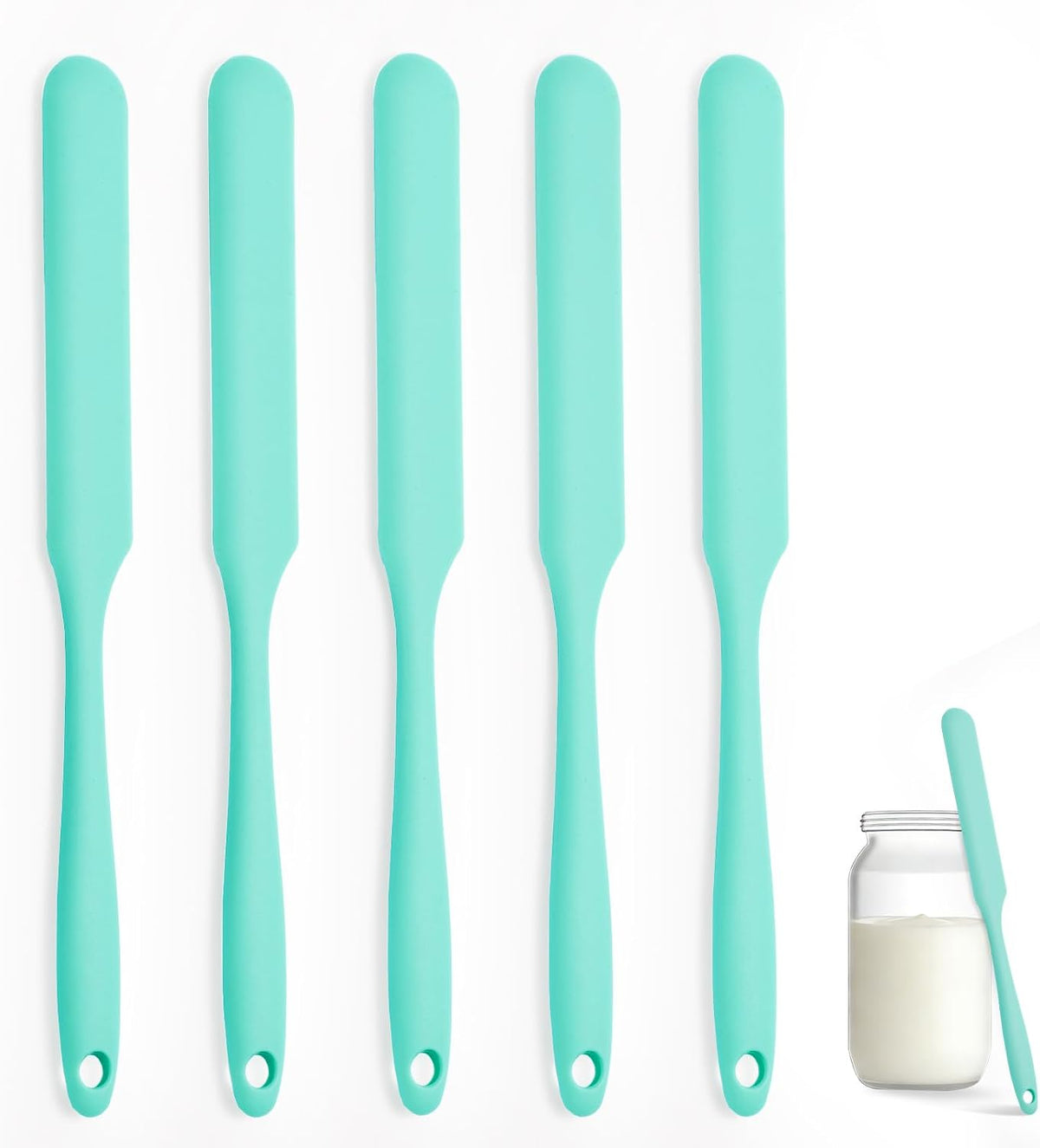 Silicone Jar Spatula Set of 3, Long Handle Skinny Spatula and Spurtle for Sourdough Starter, Flexible Jar Scraper for Peanut Butter, Jam, Icing, Cream with No Batter Left Behind (3)