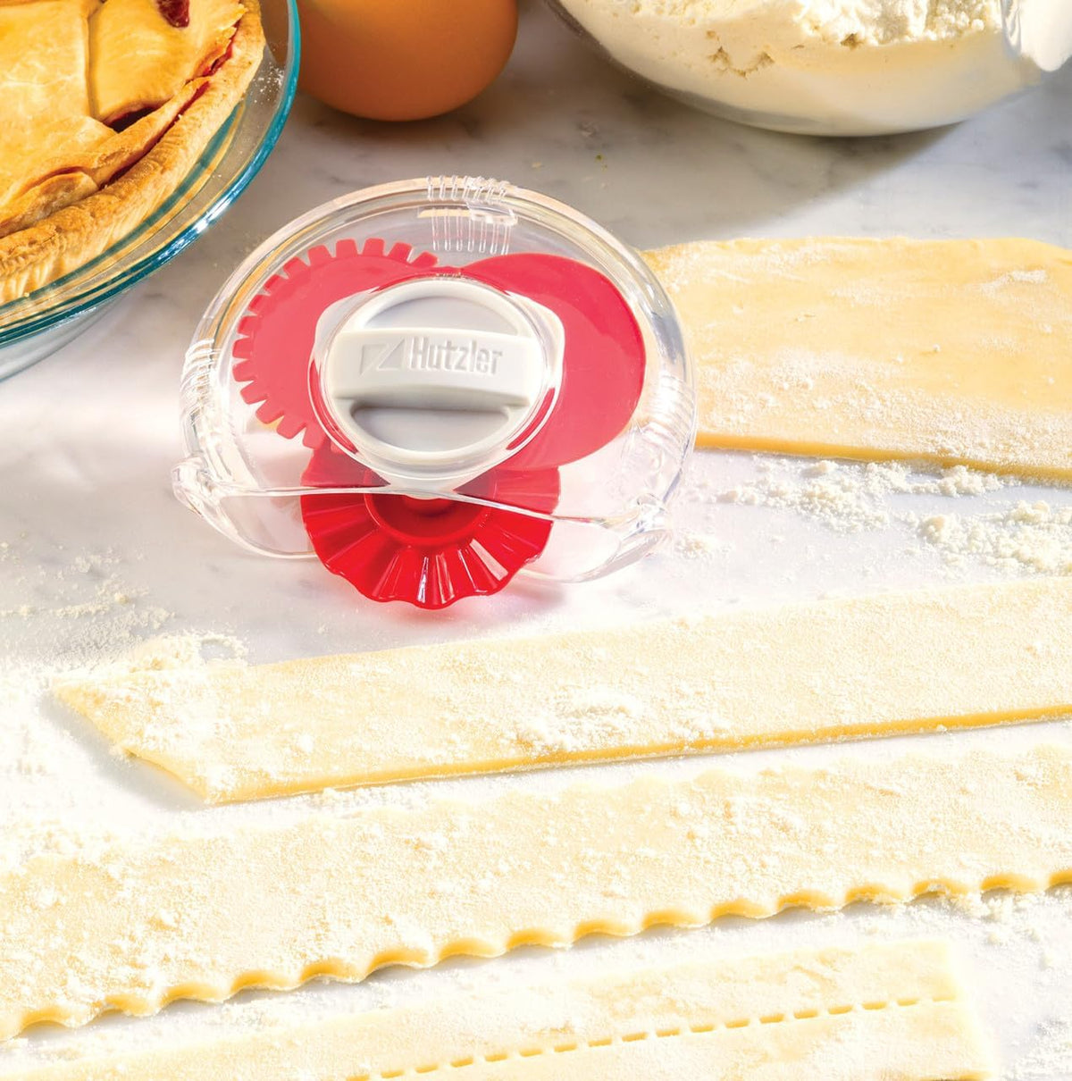 Hutzler Adjustable 3-in-1 Pastry Trimmer - Includes Straight, Fluted & Perforated Cutting Edges - Green