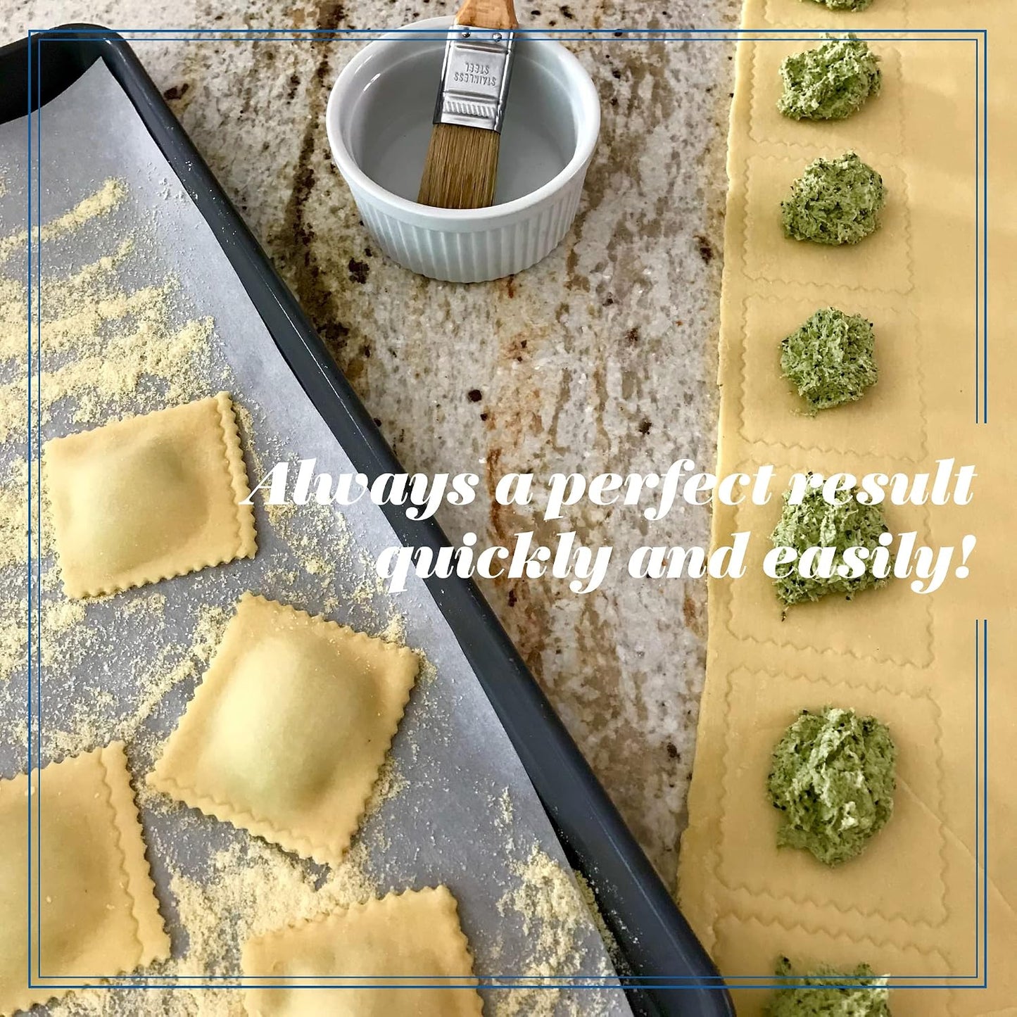 La Gondola Homemade Ravioli Stamp - Square Festooned 1.77x1.77in | Italian Pasta Making Tool for Home and Business | Brass & Natural Wood | Easy to Use Ravioli Stamp | Ravioli Cutter Made in Italy