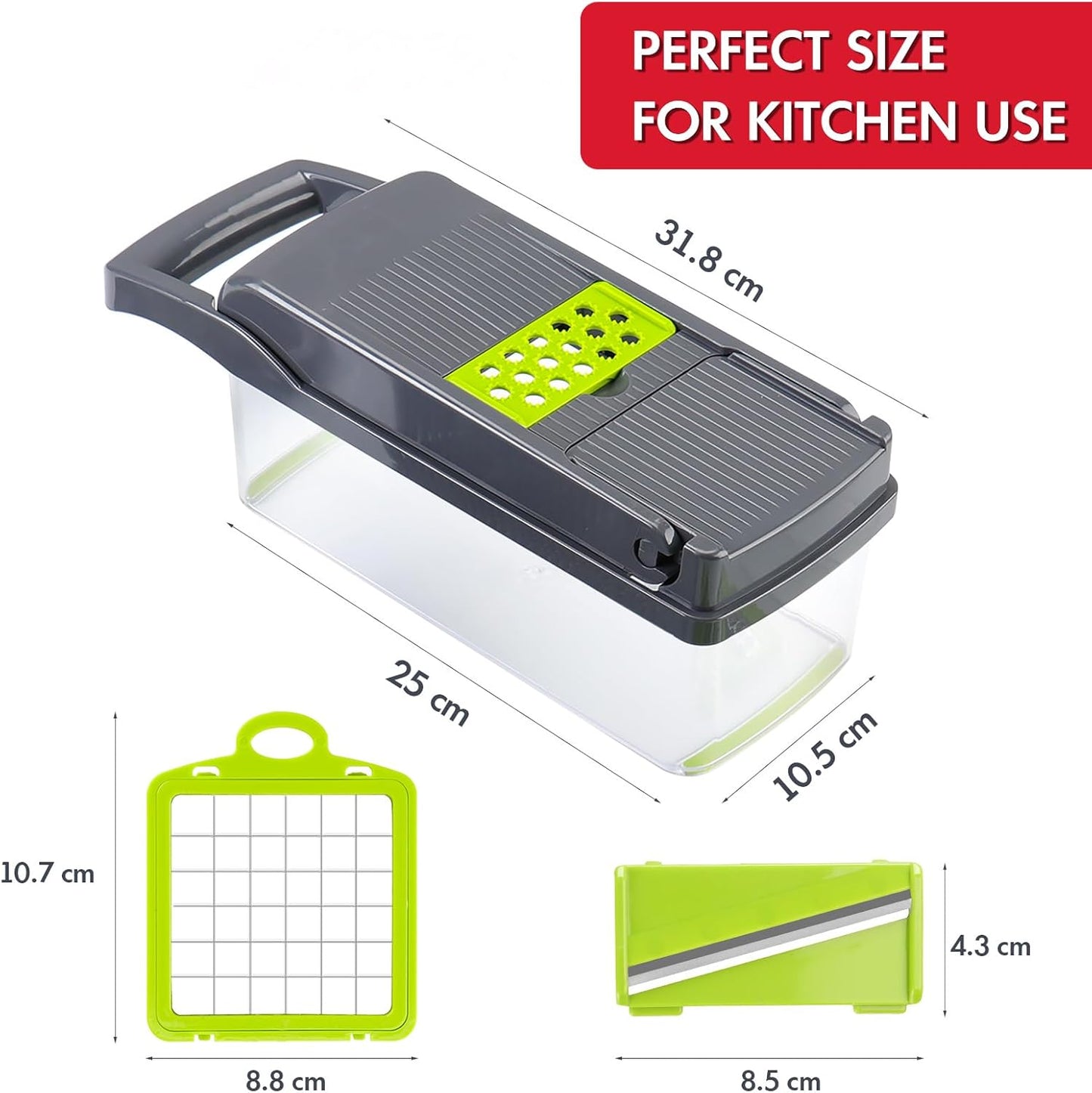Vegetable Chopper Onion Cutter, 12 in 1 Professional Mandoline Slicer for Kitchen, Multifunctional Food Chopper for Potato, Tomato, Veggie with Strainer Basket, 8 Blades, Gray