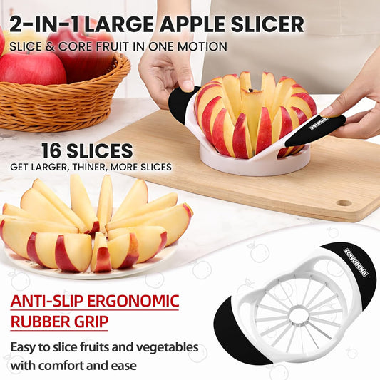 16-Blade Apple Slicer and Corer - 4.72 Inch Sharp Stainless Steel Apple Cutter - Professional Apple Divider Tool for Quick Slices - Easy to Use & Clean - Slice Fruits with Ease - Black