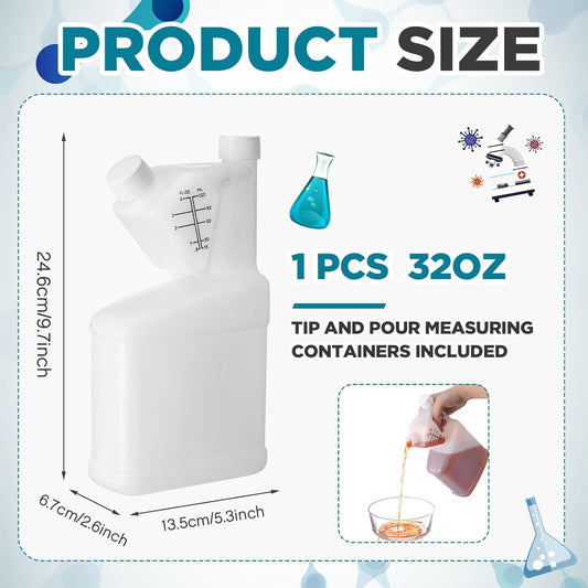 1 Pcs 32oz Tip Measure Containers Tip and Pour Measuring Containers HDPE Chemical Measuring Cups with Lids Plastic Bottle, up to 4oz Capacity (32oz)