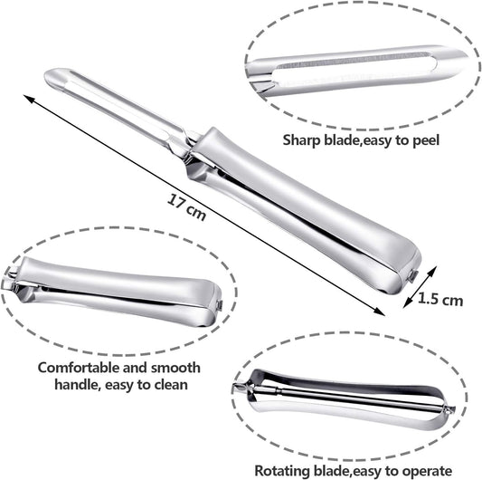 5 Pieces Vegetable Fruit Peelers Stainless Steel Rotary Peelers Carrots Potatoes Peeling Tools for Home and Kitchen, with Ergonomic Safety and Control Handle
