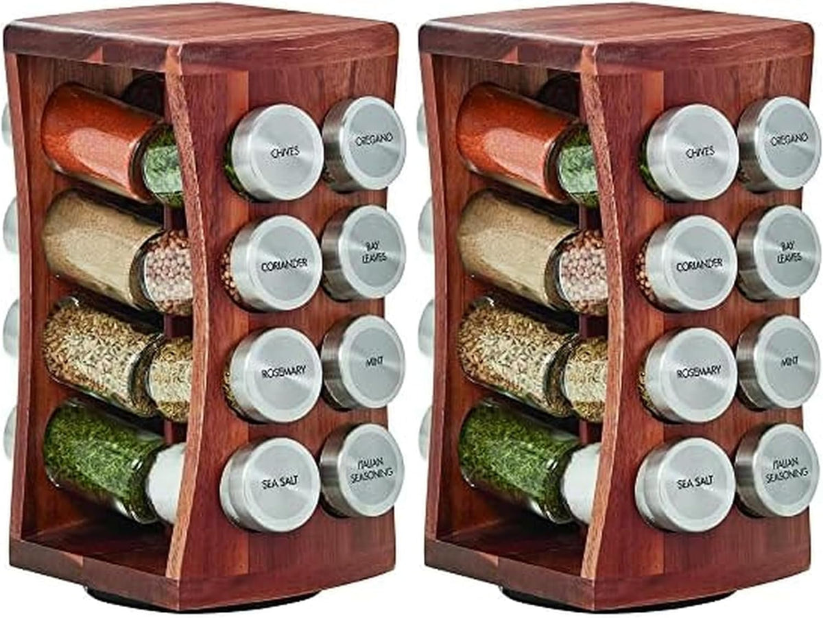 16 Jar Heritage Revolving Countertop Spice Rack Organizer with Spices Included, FREE Spice Refills for 5 years, Brushed Stainless Steel with Black Caps