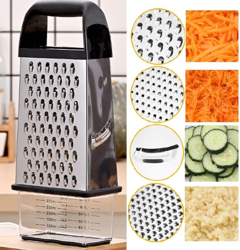 Stainless Steel Graters Ergonomic Cheese Grater Stainless Steel 4 Cheese Grater with Container for Kitchen for Parmesan Container Box Parmesan Shredder Gadgets