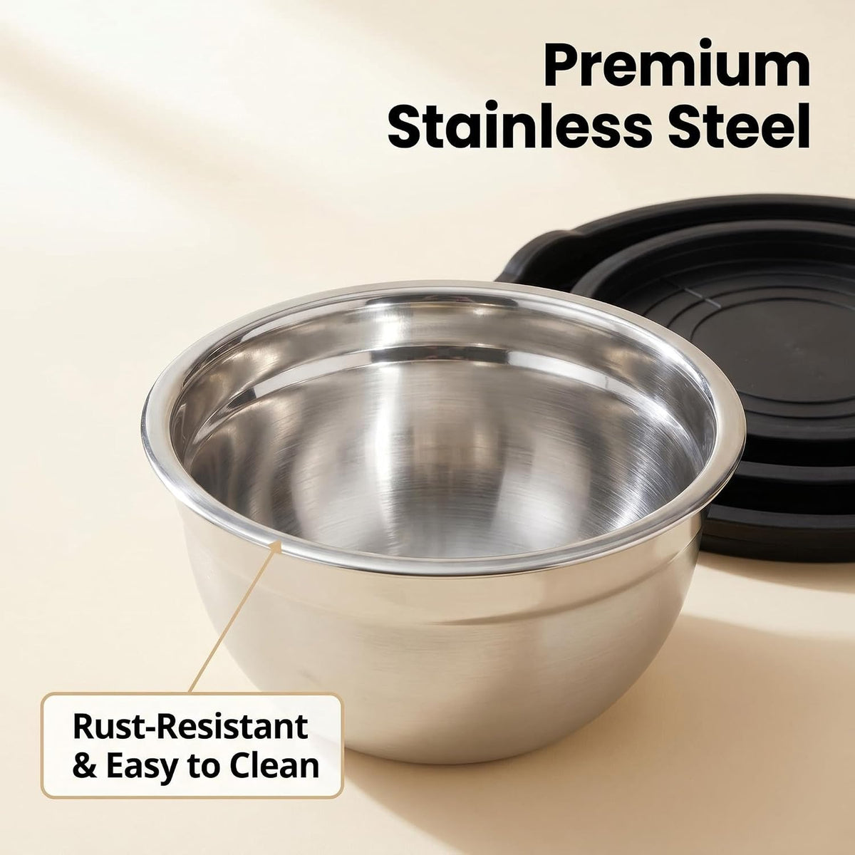 Mixing Bowls with Lids Set of 3, Stainless Steel Nesting Bowls, 1.5/2.5/5 QT Kitchen Bowls for Baking, Salad Prep, Meal Prep, Mixing and Storage