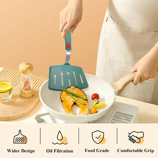 Silicone Spatula Turner, Heat Resistant Pancake Spatula for Non Stick Frying Pan, Wide Slotted Omelette Egg Spatula Fish Spatula Cooking Spatula for Kitchen Use Thin Flexible Spatula Dishwasher Safe