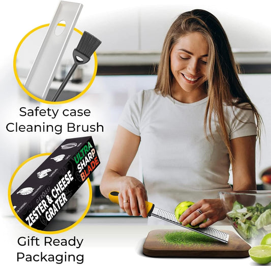 Stainless Steel Cheese and Citrus Zester Grater w/Extra Sharp Blade - Perfect for Lemons, Parmesan, Garlic, Chocolate - Spice Up any Kitchen Dish in Seconds with Your Premium Hand Held Shredder