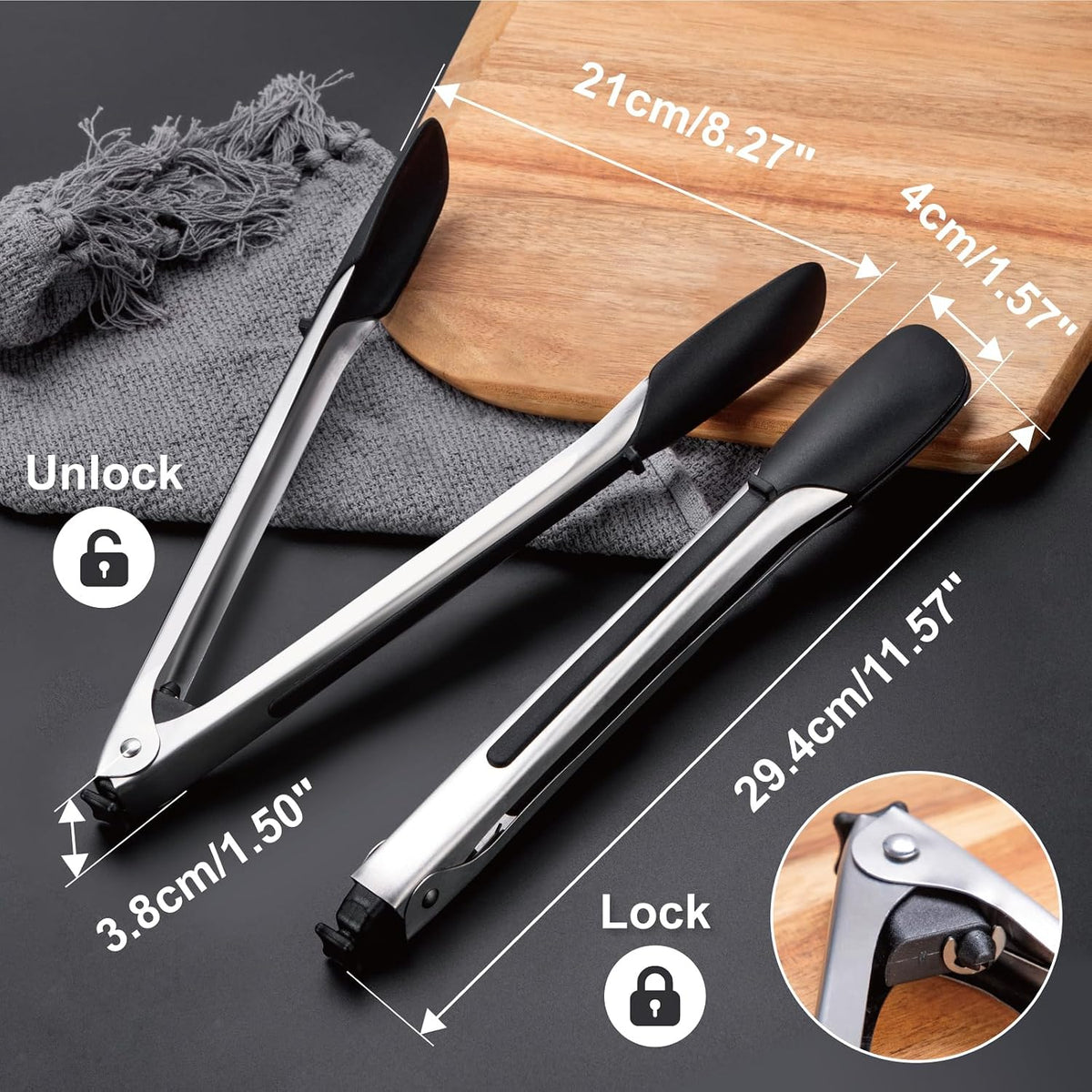 600°F Silicone Kitchen Tongs 9.5 Inch Set of 2, Heat Resistant Locking | Non scratch BBQ tongs for cooking, grilling, air fryer & salad, BPA free, easy grip kitchen utensil set