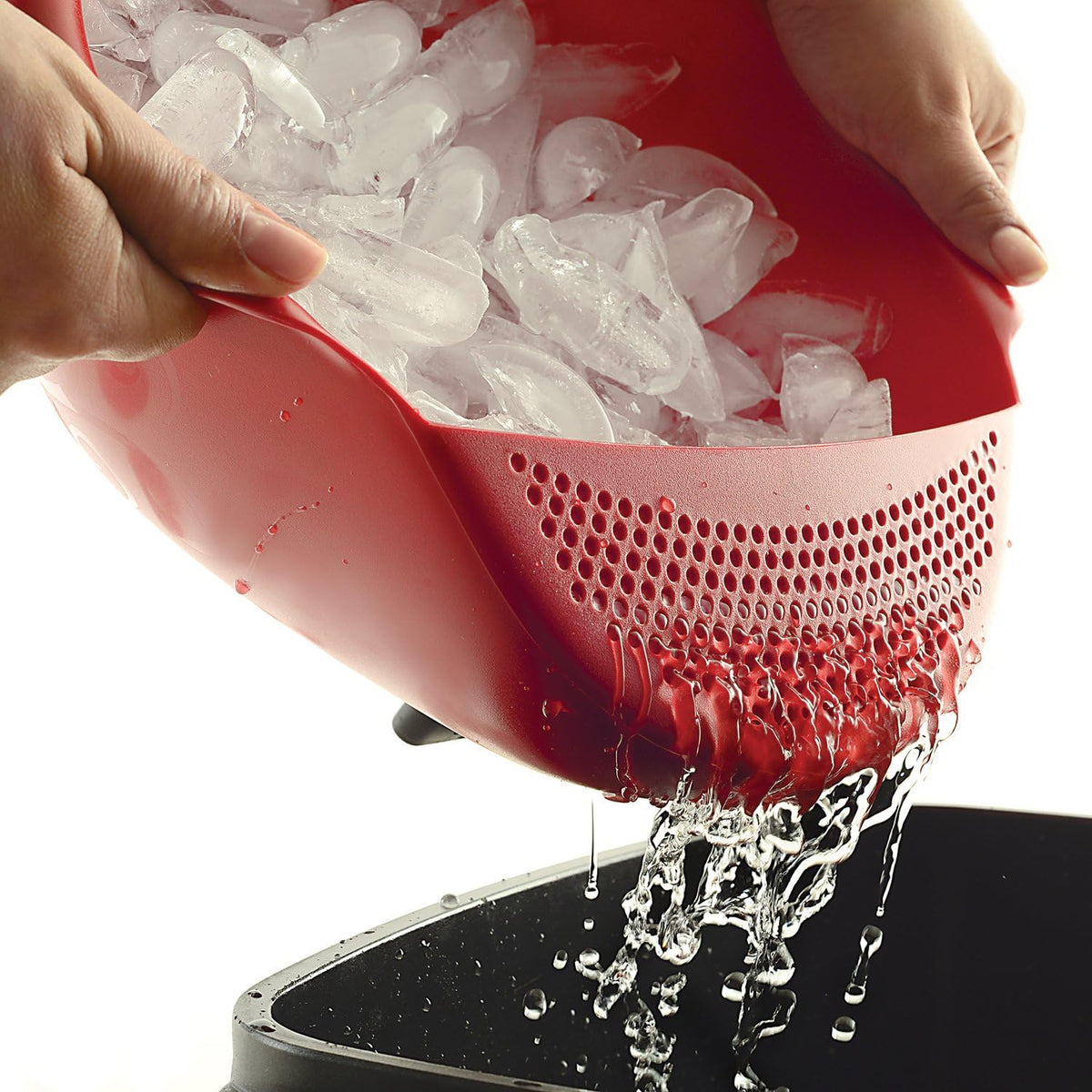 NOR-2176 Plastic Serving Bowl with Strainer , Red