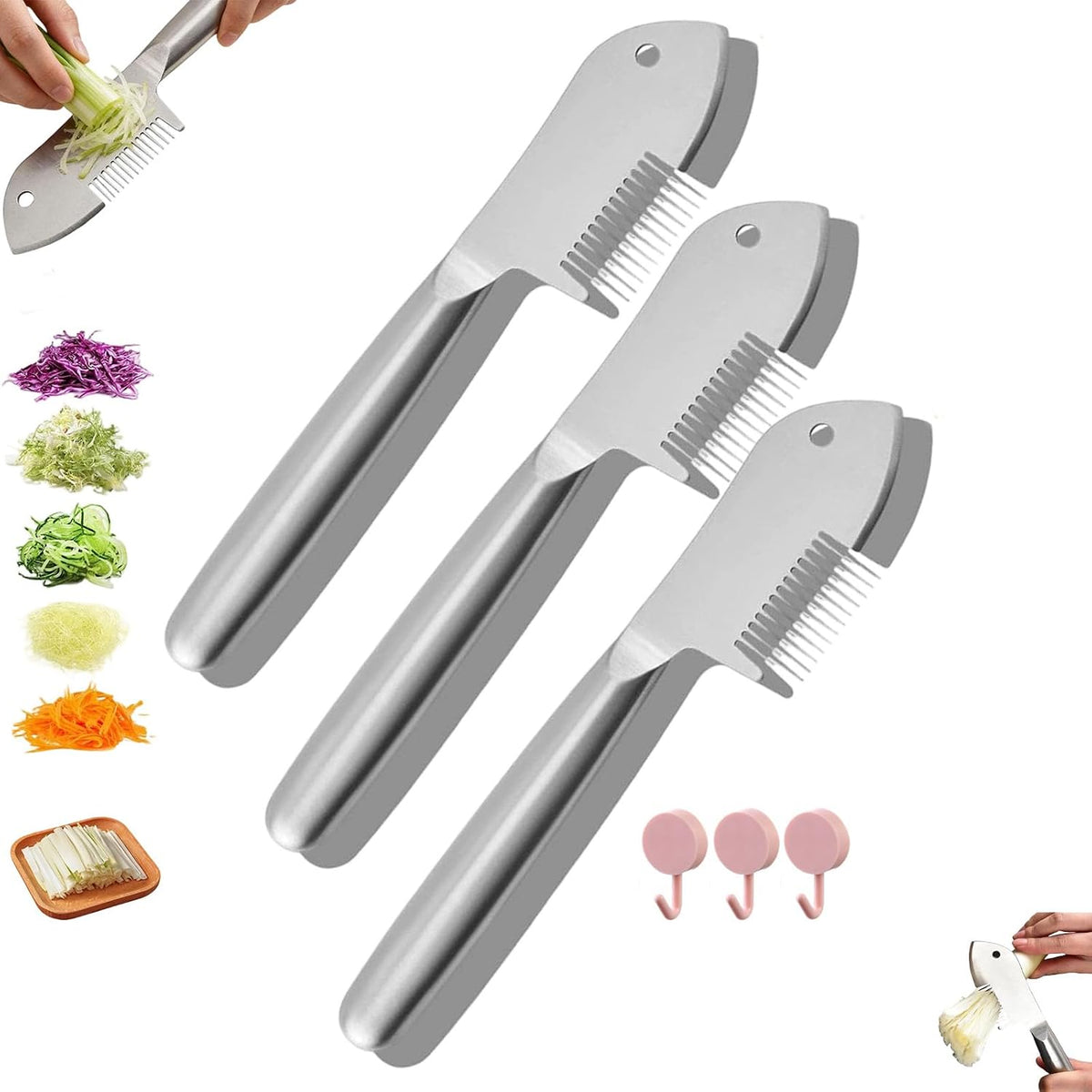 Stainless Steel Multi-purpose Julienne Peeler, Precision Julienne Blade with Ergonomic Handle, Single-Piece Vegetable Julienne Slicer with Comb Shape, Kitchen Shredder Tool for Veggie, Fruit (1)