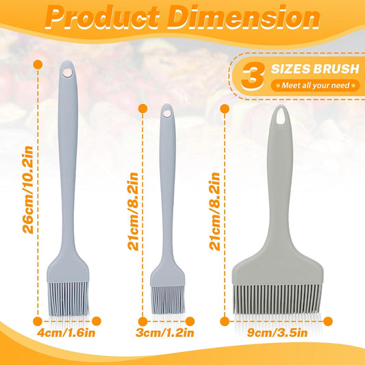 3 Sizes Silicone Basting Brush, Extra Large Heat Resistant Pastry Brush Spread Oil Butter Sauce Marinade for BBQ Grilling Baking Kitchen Food Cooking (Grey)