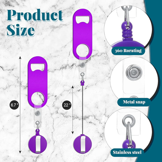 8 Pieces Retractable Flat Bottle Opener Bartender Beer Opener with Round Badge Reel Clips Holder Bar Keys for Bartender Gifts Kitchen Home Party Supplies (Classic,Multicolor)