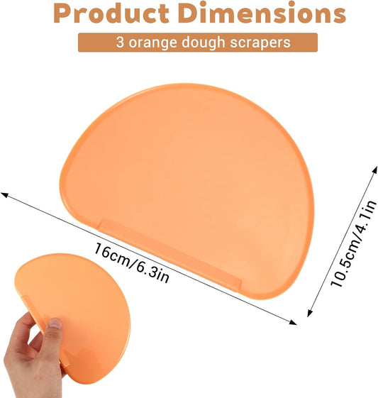 3PCS Dough Scraper Set, Plastic Flexible Bread Dough Scraper Tool | Bowl Scraper with Curved Edge, Kitchen Bench Scrapers for Bread Sourdough Cake Batter Pastry Cheese, Orange