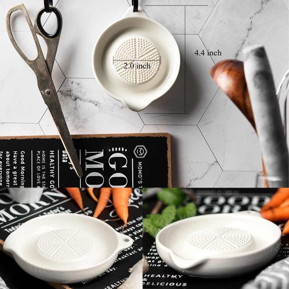 Ceramics Grater Plate for Ginger, Garlic, Onion, Cheese, Lemon, Chocolate, Vegetables and Fruits for Kitchen, Set of 2, White