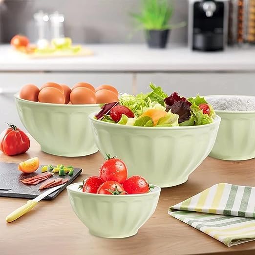 Mixing Bowls with Lids Set,Plastic Prep Bowl with Lid,Mixing Bowl Set for Kitchen Cooking, Baking,Storage Food,4 Big Nesting Bowls and 1 Egg Whisk,Stackable,Green