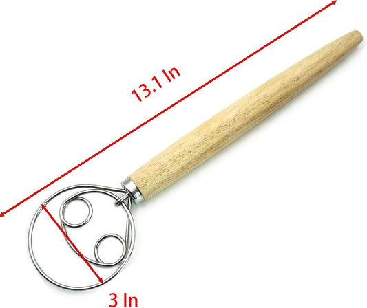 Flour Mixer, 13.1 Inch Length Stainlss Steel with Wood Handle for Dough Mixer Butter Cutter Baking (1)