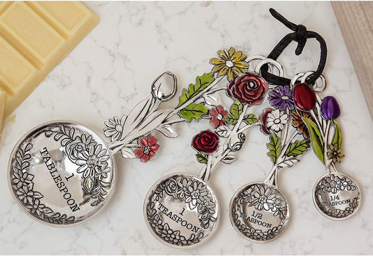 4-Piece Measuring Spoons Set - Colorful Flower Bouquet