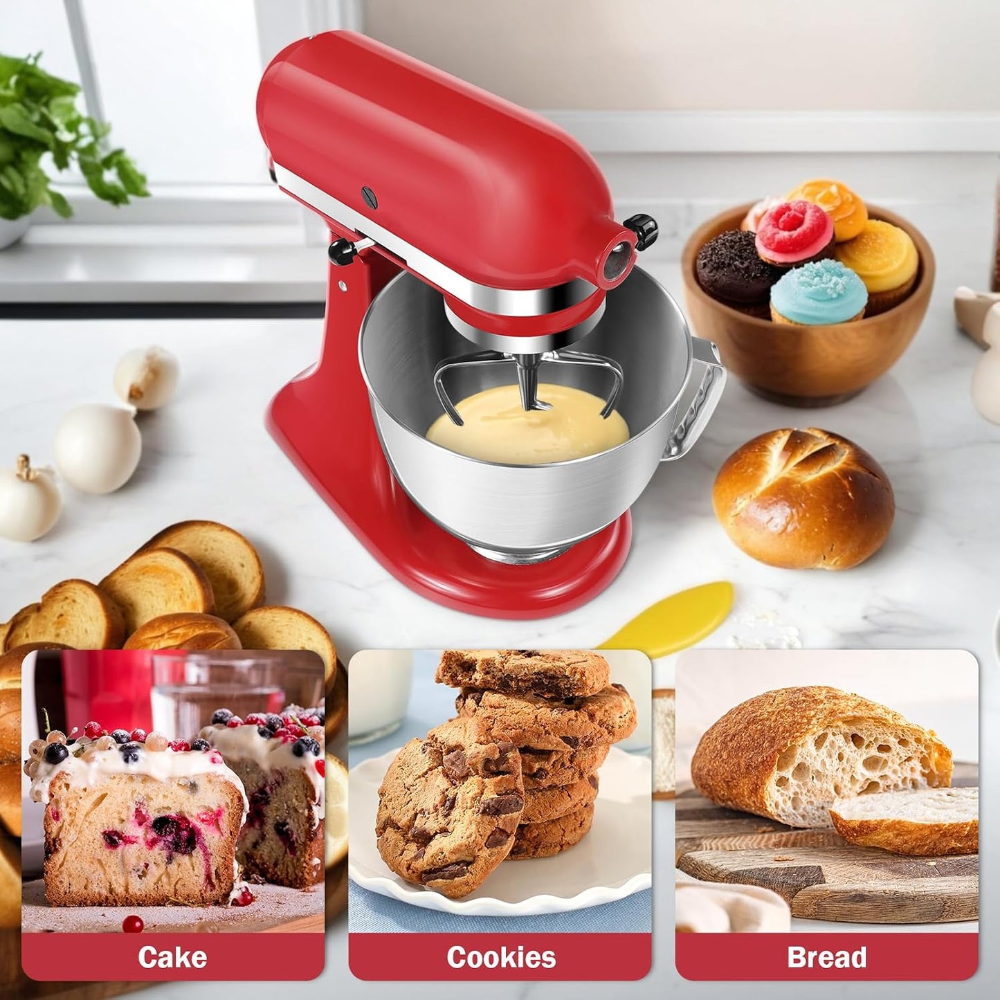 Flex Edge Beater Accessories and Attachments for KitchenAid 6 Quart Bowl-Lift Stand Mixer, Pastry Paddle Attachment for Kitchenaid, Dishwasher Safe, White