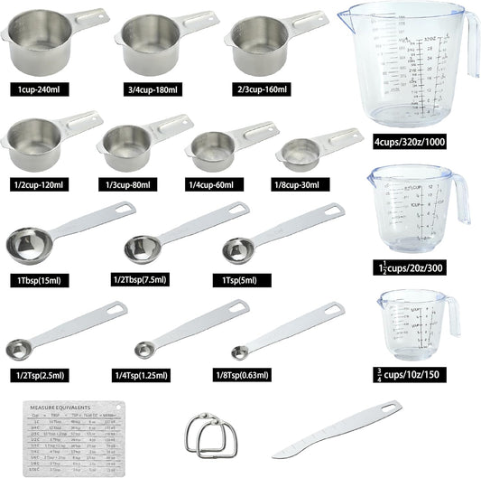 20PCS Measuring Cups and Spoons Set, Stainless Steel Nesting Kitchen Cooking Baking Measuring Set for Dry and Liquid Ingredients