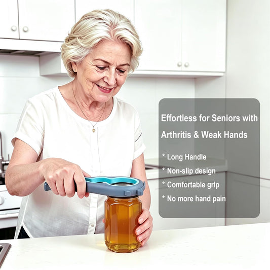 Jar Opener & Bottle Opener for Seniors with Arthritis, Weak Hands | Adjustable Lid Opener Effortlessly Opens Jars, Bottles & Pop-Top Cans, Great for Senior Parents, Grandparents, or Loved Ones