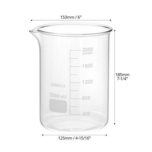 Borosilicate Glass 2000ml Beaker – Double Scale Measuring Cup for Lab, Classroom & Experiment Use