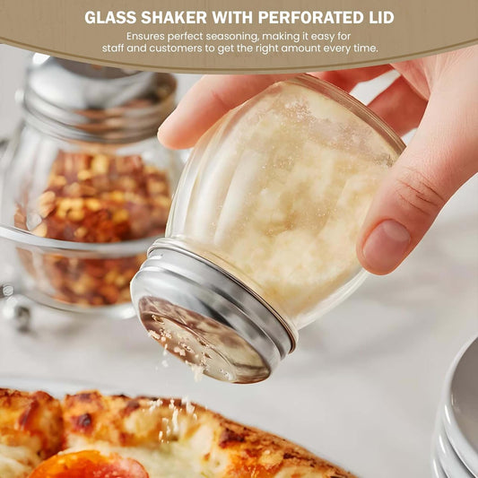 3.5-Inch Glass Shaker with Chrome Plated Perforated Lid | Great for Parmesan Cheese, Spices, Rubs, Chili and Red Pepper | Home and Commercial Use