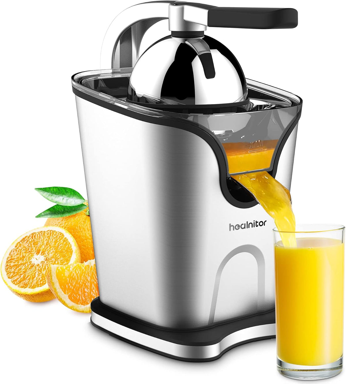 150W Electric Citrus Juicer Squeezer with 2 Cones, Stainless Steel Quiet Orange Juice Extractor Machines for Lime Grapefruit Lemon, Detachable Design