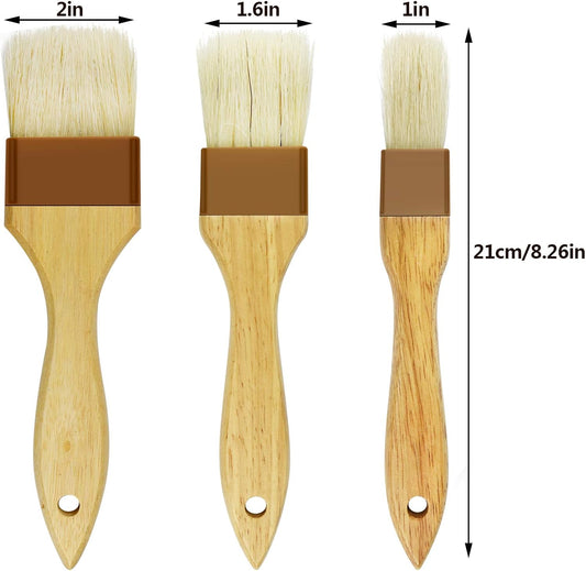 6 Pieces Pastry Brushes Basting Oil Brush for Cooking with Boar Bristles and Beech Hardwood Handles for Spreading Butter Cooking Baking BBQ Oil Brush(1 inch, 1.6 inch, 2inch)