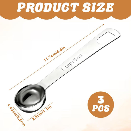 3 PCS Teaspoon Measuring Spoons, 5 ML Teaspoons Measuring Spoon, Stainless Steel 1 Teaspoon Scoop, 1/3 Tablespoon, Short Handle Measuring Teaspoons for Precise Cooking, Baking and Spices Measurement