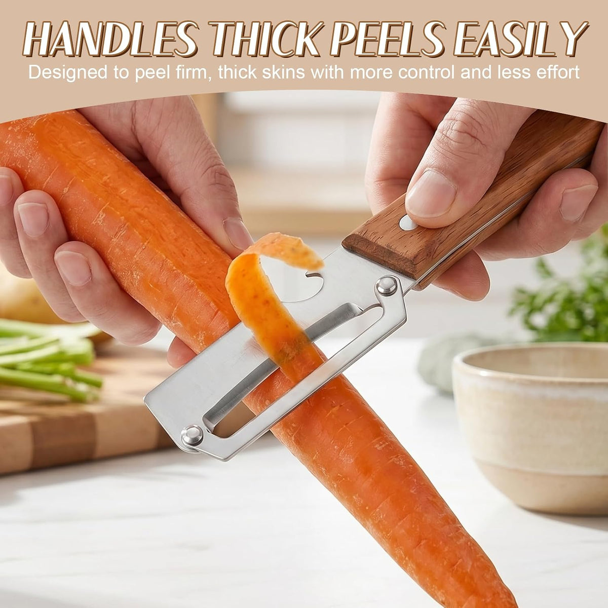 2026 Upgrade Vegetable Peeler With Wooden Handle, Stainless Steel Wide Blade Potato and Carrot Peeler, 2-in-1 Veggie Peeler With Bottle Opener for Kitchen, Camping and Travel