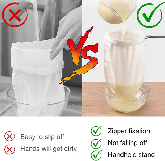 Nut Milk Bag Strainer with Stand Strainers Fine Mesh Bag Cheese Cloth Bag S | Reusable, with Stand, Reusable Cheese Cloth Bag for Straining for Filter Juices, NutMilk, Cheese, Honey, Butter, Jelly