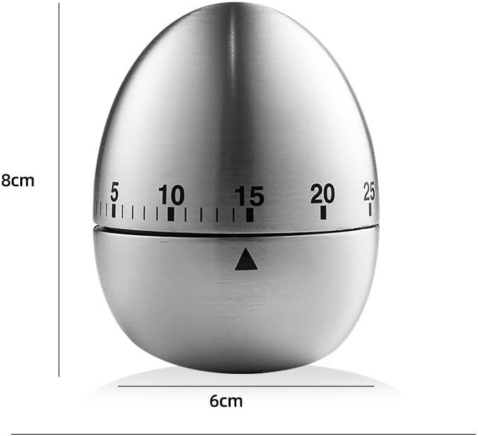 Stainless Steel Kitchen Timer Egg – Accurate Countdown Timer for Cooking, Metallic Silver Egg Shape, with Dual-Language Manual (English & Chinese)