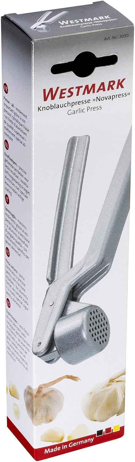 Garlic Press “Novapress” – German Heavy-Duty Garlic Crusher & Mincer, Rust Proof Mincer Tool, Easy Squeeze Ergonomic Hand Press, Ginger Presser with Durable Aluminium Metal Construction