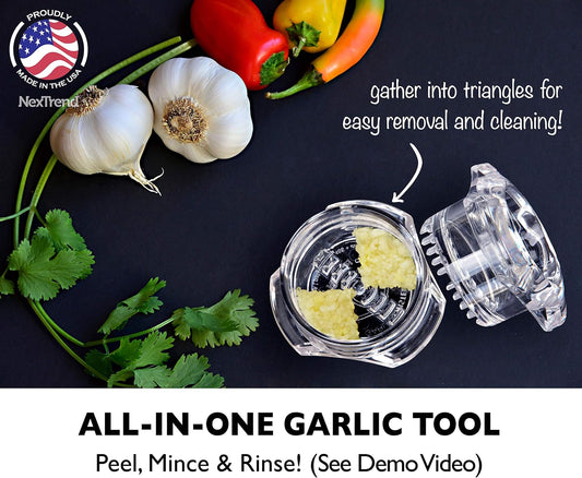 Garlic Twister 4th Gen – Garlic Mincer & Garlic Press in One - for Ginger, Herbs, Nuts & more, BPA-Free, Dishwasher Safe, 3–5 Clove Capacity - Clear