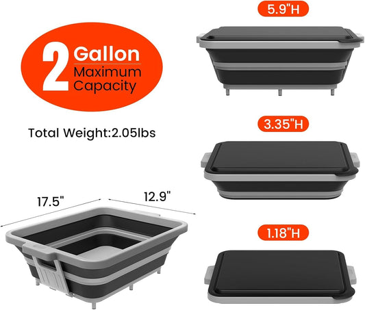 Upgraded Collapsible BBQ Prep Tub with Lid & Foldable Handle Stand - 4-in-1 for Meal Prep Marinating, Food Storage Container, Cutting Board & Beverage Cooler - Perfect for Camping & Picnic