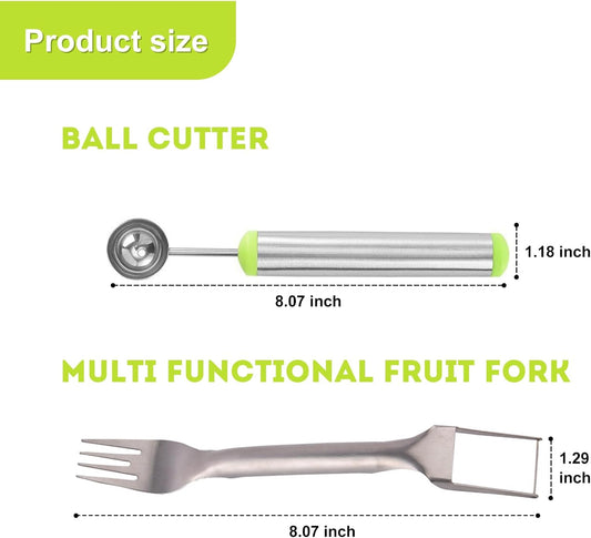 2-in-1 Stainless Steel Watermelon Fruit Cutter Slicer Tool and Melon Baller Scoop Fruit Ball Cutter Set, Dual Head Fork Knife Melon Cutter Cutting Tool.