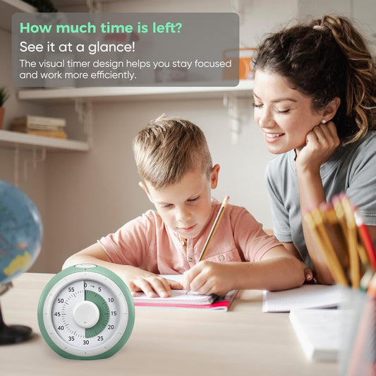 60 Minute Visual Timer for Kids, Silent Countdown Clock | Time Management Tool for Homeschool Study Supplies, Classroom, Home, Kitchen, Desk (Green)