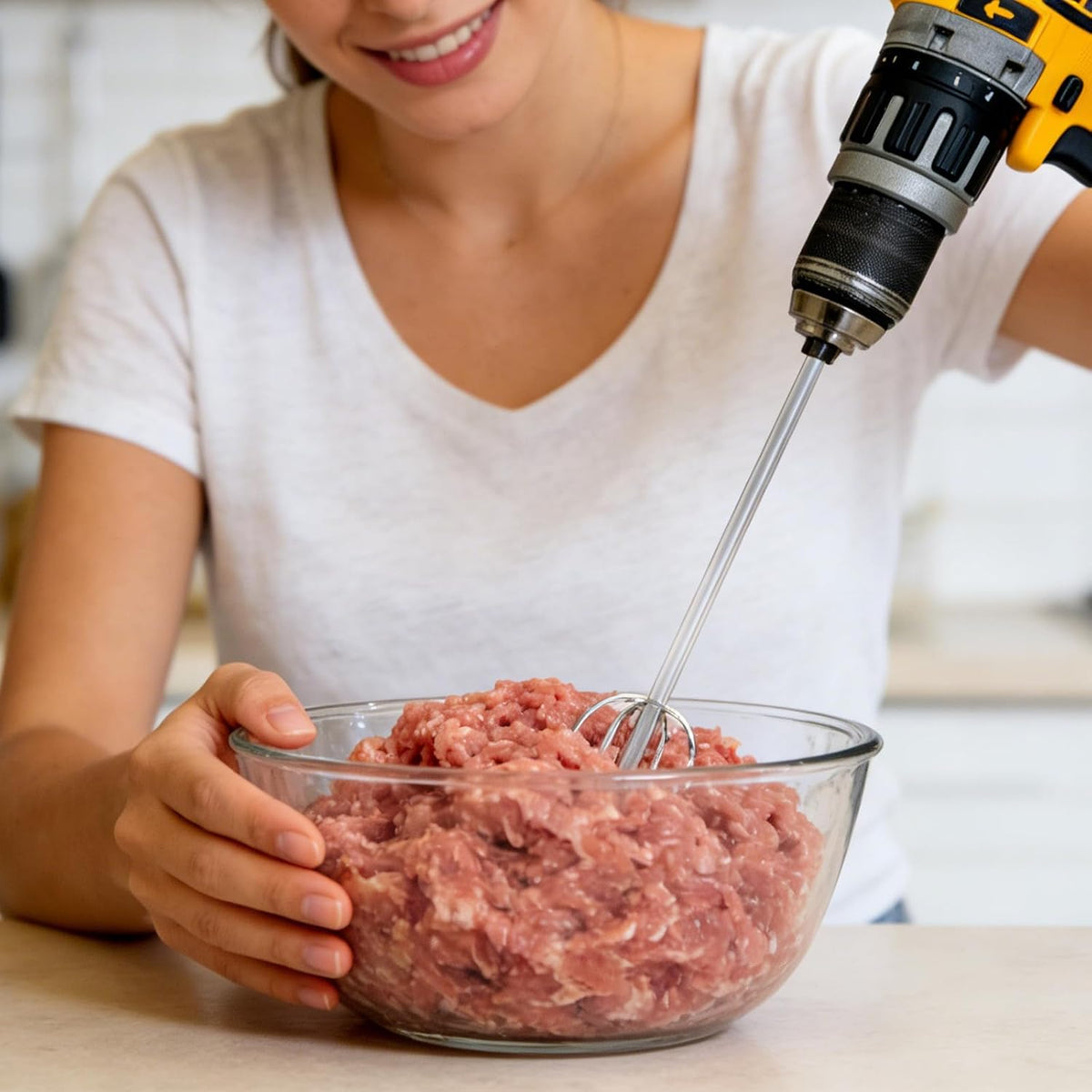 Meat Grinder & Egg Beater Drill Attachment (Silver)