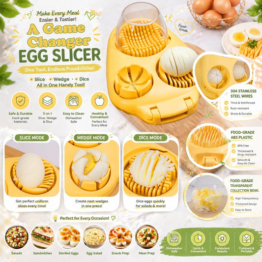 Egg Slicer for Hard Boiled Eggs with 3 Slice Modes for Egg Chopper | Sturdy Stainless Steel Wire, Strawberry Slicer, Dishwasher Safe, With Container for Egg Salad