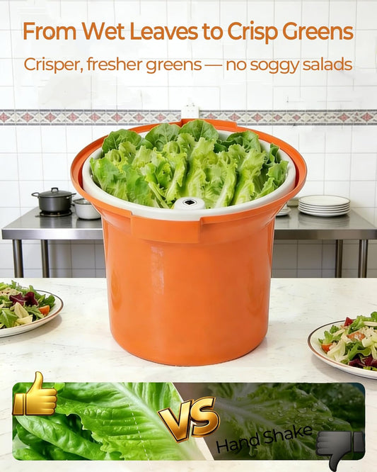 Commercial Salad Spinner - 2.5 Gallon Salad Dryer w/Aluminum Handle & Draining Hose, 10Qt Manual Salad Spinner for up to 3 Heads of Lettuce Spinner Large for Catering Kitchen