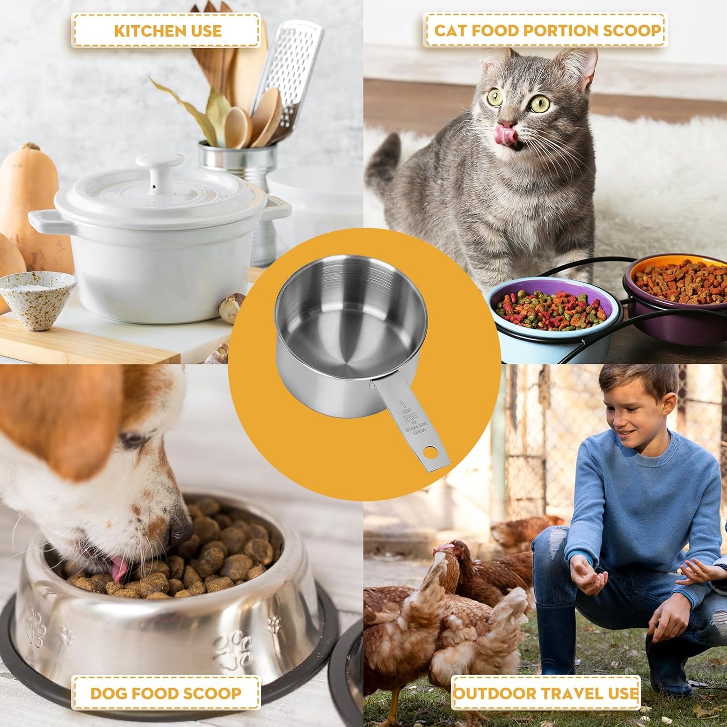 6Pcs1 Cup Measuring Cup,1 Cup Measure Scoops Stainless Steel Measurin Cups for Canisters Baking & Cooking