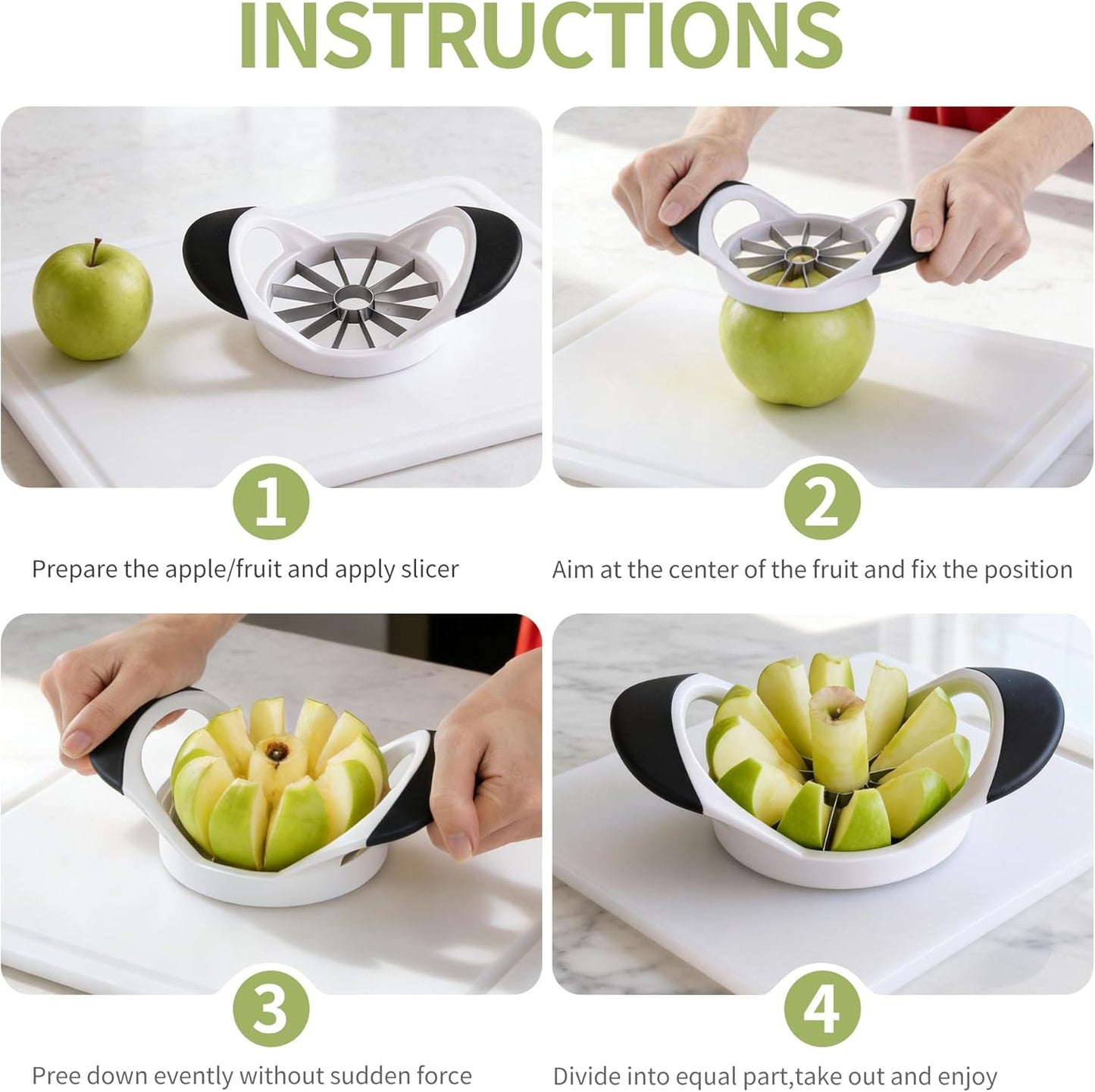 Apple Cutter, 4.72 Inch Apple Corer - Apple Slicer Tool | Stainless Steel ,with 12 Sharp Blades,with Anti-slip Handle