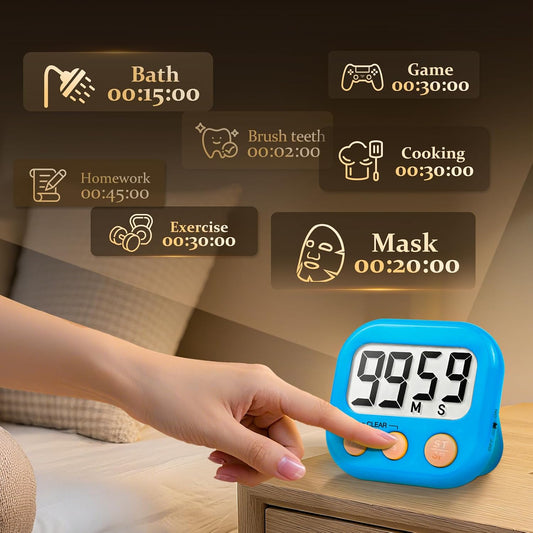 6 Pack Digital Kitchen Timer Small Classroom Timers for Kids Teachers (Blue&White)