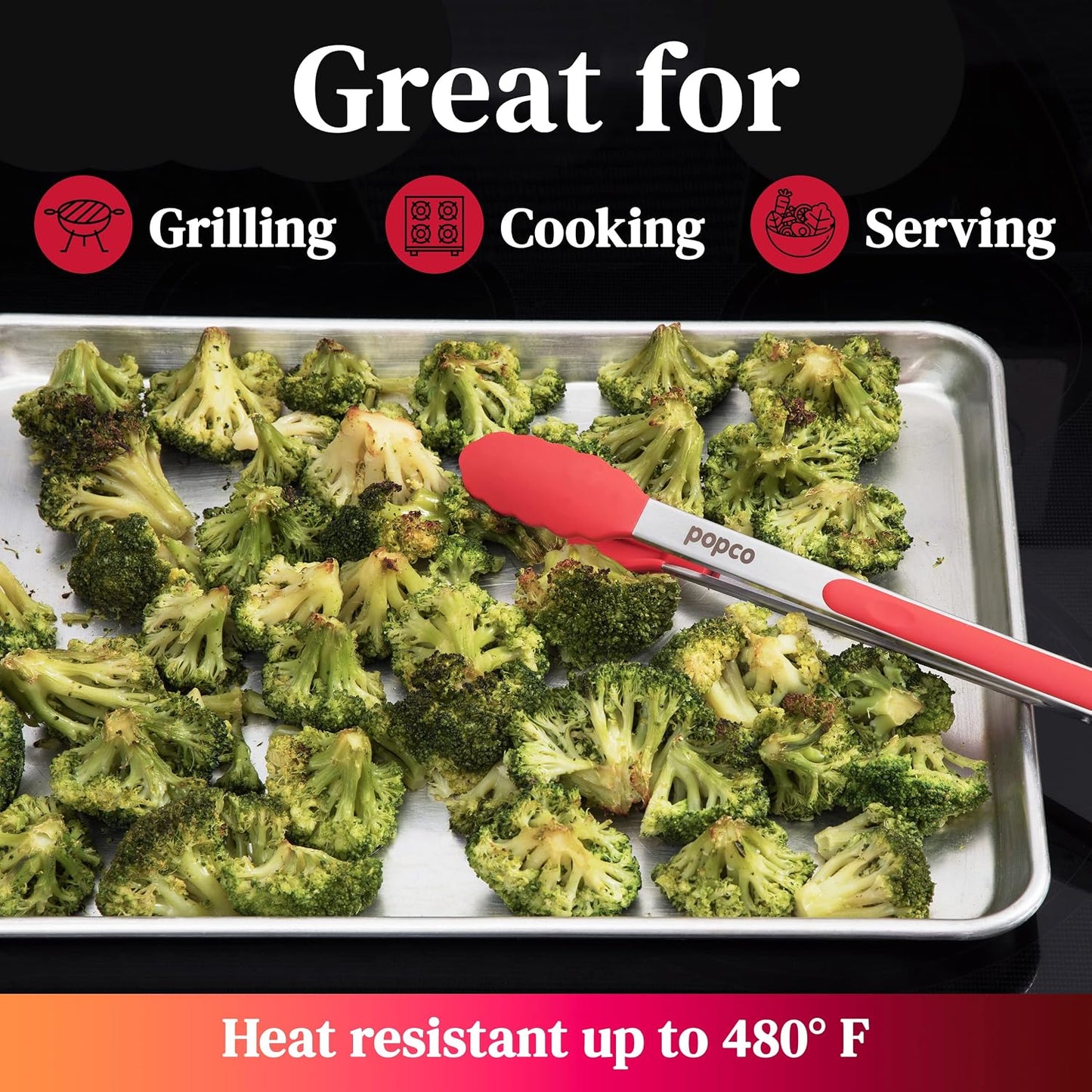 3 Piece Kitchen Tongs Set 7, 9, 12 Inch - Stainless Steel Nonstick Tongs with Silicone Tips - Heat Resistant and Dishwasher Safe for Cooking, Grilling, Salad, and Everyday Serving