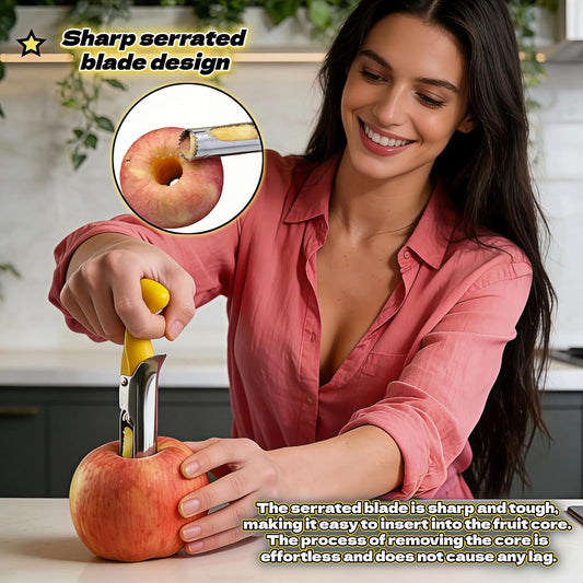Apple Corer, Stainless Steel Apple Corer and Divider with Sharp Serrated Blade – Easy to Use – Core Remover Tool for Apples, Pears, Cupcakes – Heavy-Duty Kitchen Gadget for Baking, Cooking (Yellow)